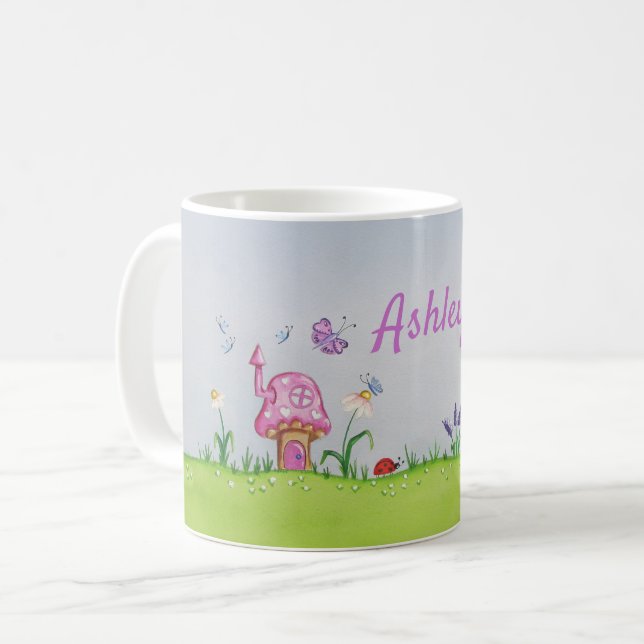 Pretty pink toadstools on a personalized mug (Front Left)