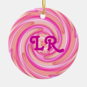 Pretty pink tones girly swirl monogram ceramic ornament