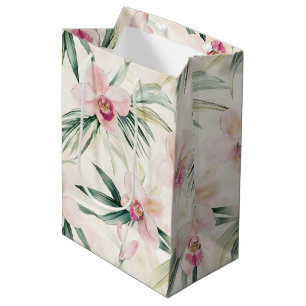 Pretty Pink Tropical Orchid Flowers Bridal Shower Medium Gift Bag