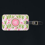 Pretty Pink Tulip Floral Flowers Leaves Monogram Luggage Tag<br><div class="desc">Enhance your travel luggage with a custom-made suitcase tag. Pretty Pink Tulip Floral Flowers Green Leaves Pattern Design Monogram Luggage Tag. Monogram with your own personal initials. Great gift idea.</div>