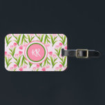 Pretty Pink Tulip Floral Flowers Leaves Monogram Luggage Tag<br><div class="desc">Enhance your travel luggage with a custom-made suitcase tag. Pretty Pink Tulip Floral Flowers Green Leaves Pattern Design Monogram Luggage Tag. Monogram with your own personal initials. Great gift idea.</div>