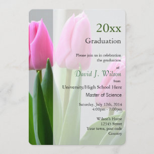 Pretty pink tulip flowers graduation invitations. invitation