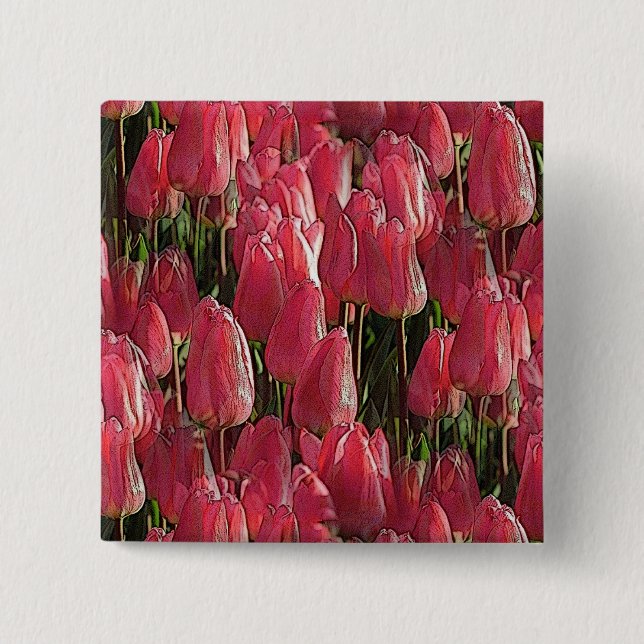 Pretty Pink Tulips 2 Inch Square Button (Front)