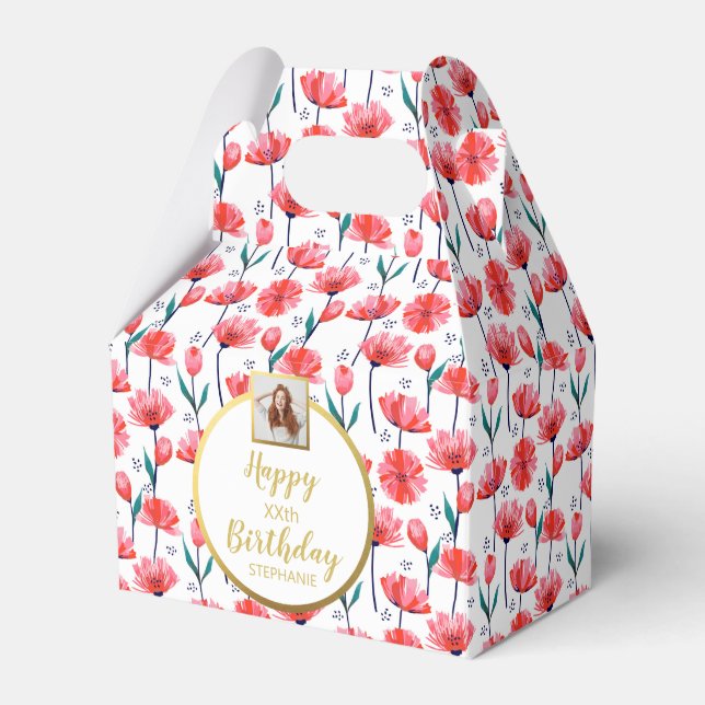 Pretty Pink Tulips, Add Photo, Happy Birthday Favor Box (Front Side)