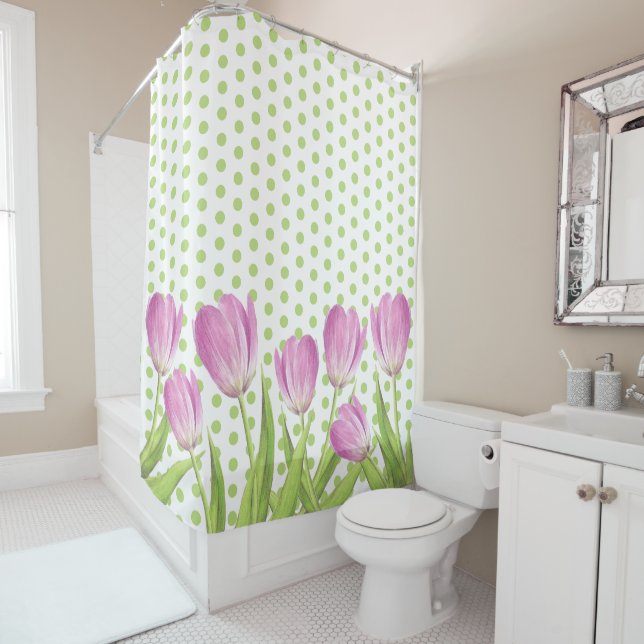 Pretty Pink Tulips and Green Dots Elegant Floral  (In Situ)