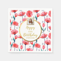 Pretty Pink Tulips, Custom Photo Text, Birthday