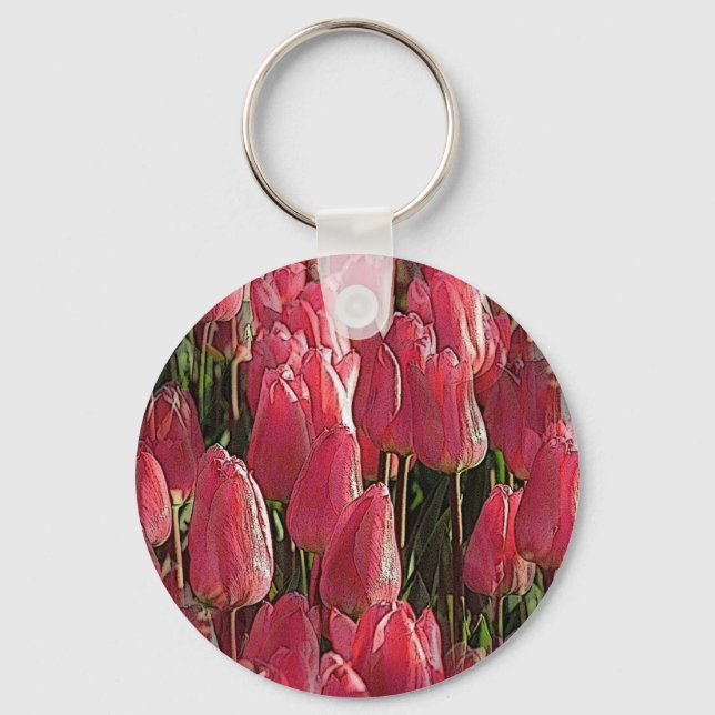 Pretty Pink Tulips Keychain (Front)