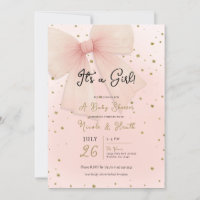 Pretty Pink Tulle Bow & Gold Confetti Baby Shower