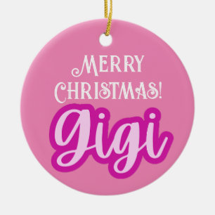 Pretty Pink Typography Merry Christmas Gigi Ceramic Ornament