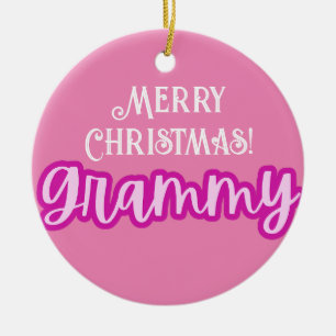 Pretty Pink Typography Merry Christmas Grammy Ceramic Ornament