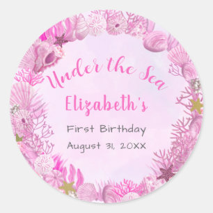 Pretty Pink Under The Sea Girl's Birthday  Classic Round Sticker