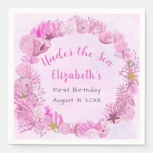 Pretty Pink Under The Sea Girl's Birthday Napkin