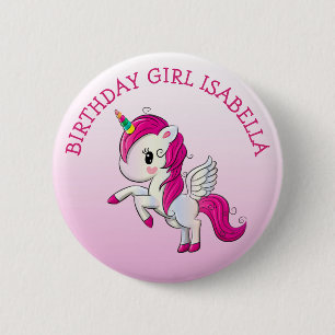 Pretty Pink Unicorn Birthday Girl Personalized 2 Inch Round Button