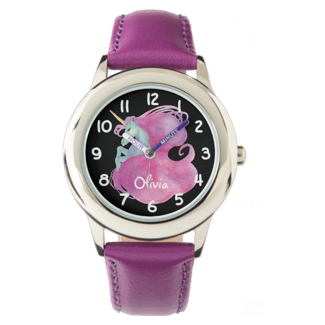 Pretty Pink Unicorn Kids Personalized Watch (Front)