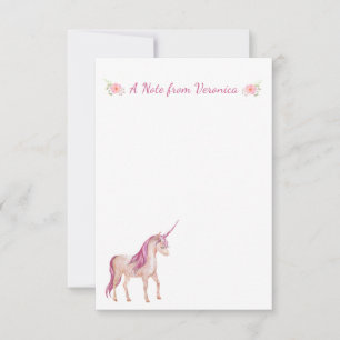 Pretty PInk Unicorn Personalized Floral Card