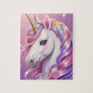 Pretty Pink Unicorn with Name Jigsaw Puzzle