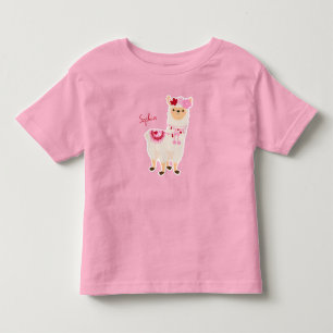 Pretty Pink Valentine's Day Llama Little Girl Name Toddler T-shirt