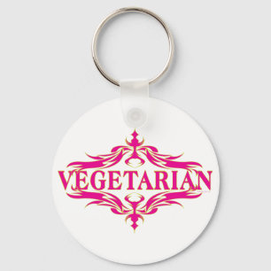 Pretty Pink Vegetarian Design Keychain