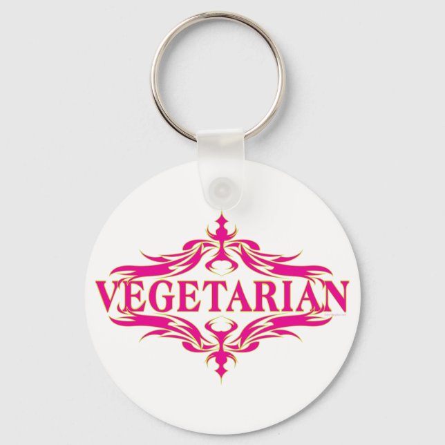 Pretty Pink Vegetarian Design Keychain (Front)