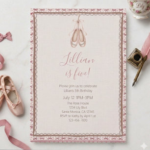 Pretty Pink Vintage Ballet Fifth Birthday Invitation