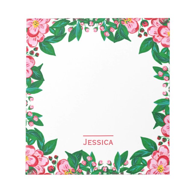 Pretty Pink Vintage Floral Frame Personalised Notepad (Front)