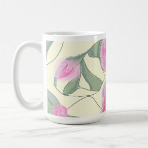 Pretty Pink Vintage Floral Pattern on Beige Coffee Mug
