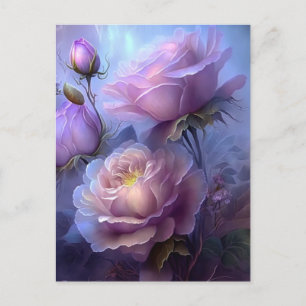 Pretty Pink Vintage Iridescent Flowers Postcard