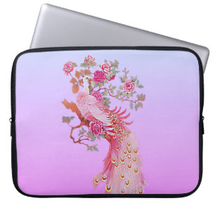 Pretty Pink Vintage Peacock and Blossom Laptop Sleeve
