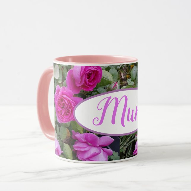 Pretty Pink Vintage Rose Flower Birthday Mom Mug (Front Left)