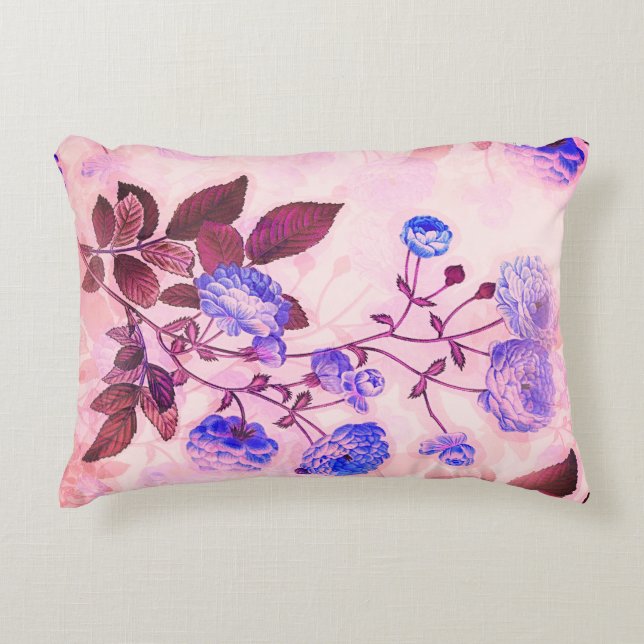 Pretty Pink w/ Purple Floral Print Accent Pillow (Front)