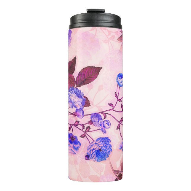 Pretty Pink w/ Purple Floral Print Thermal Tumbler (Front)
