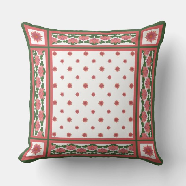 Pretty Pink Water Lilies on White Patterns Throw Pillow (Front)
