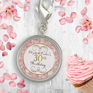 Pretty Pink Watercolor Floral 30th Birthday Charm