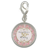 Pretty Pink Watercolor Floral 50th Birthday Charm (Front)