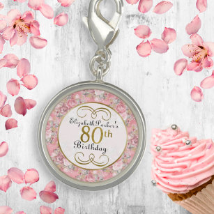 Pretty Pink Watercolor Floral 80th Birthday Charm