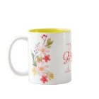 Pretty Pink Watercolor Floral Custom Monogram Name