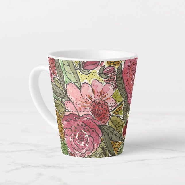 Pretty Pink Watercolor Floral Spring Garden  Latte Mug (Left Angle)