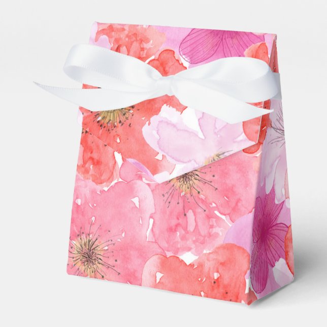 Pretty Pink Watercolor Floral Wedding Favor Box (Front Side)