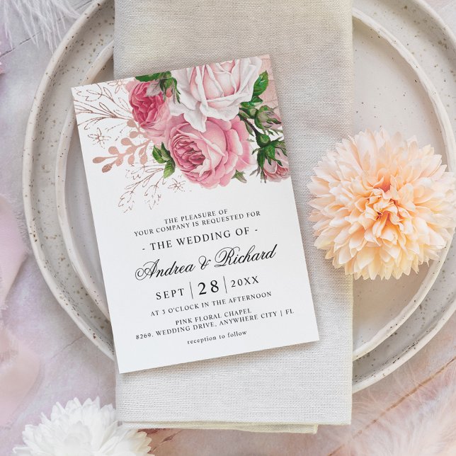 Pretty Pink Watercolor Floral Wedding Invitation (Creator Uploaded)