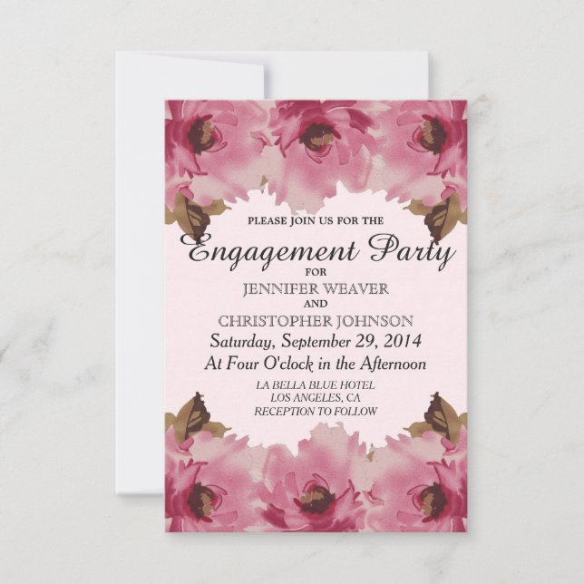 Pretty Pink Watercolor Flowers Pattern Invitation (Front)