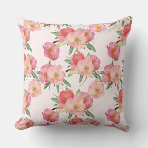 Pretty Pink Watercolor Flowers Throw Pillow