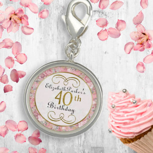 Pretty Pink Watercolor Rose Floral 40th Birthday  Charm
