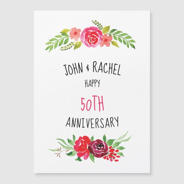 Pretty Pink Watercolor Rose Happy Anniversary Text (Front)
