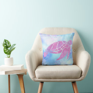 Pretty Pink Watercolor Sea Turtle Throw Pillow