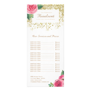 Pretty Pink Watercolour Roses Price List Rack Card