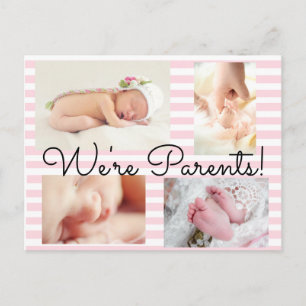 Pretty Pink "We're Parents" Birth Announcement Postcard