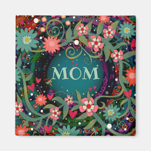 Pretty Pink Whimsical Floral Dragonfly Mom  Magnet