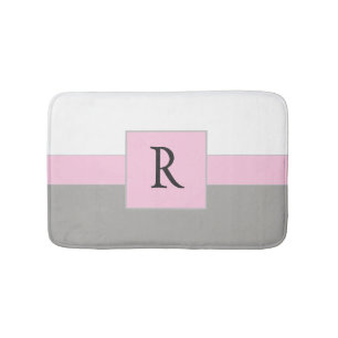 Pretty Pink White and Grey Monogram Bath Mat