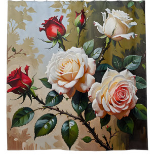 Pretty pink white and red roses oil painting