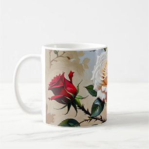 Pretty pink white and red roses oil painting coffee mug